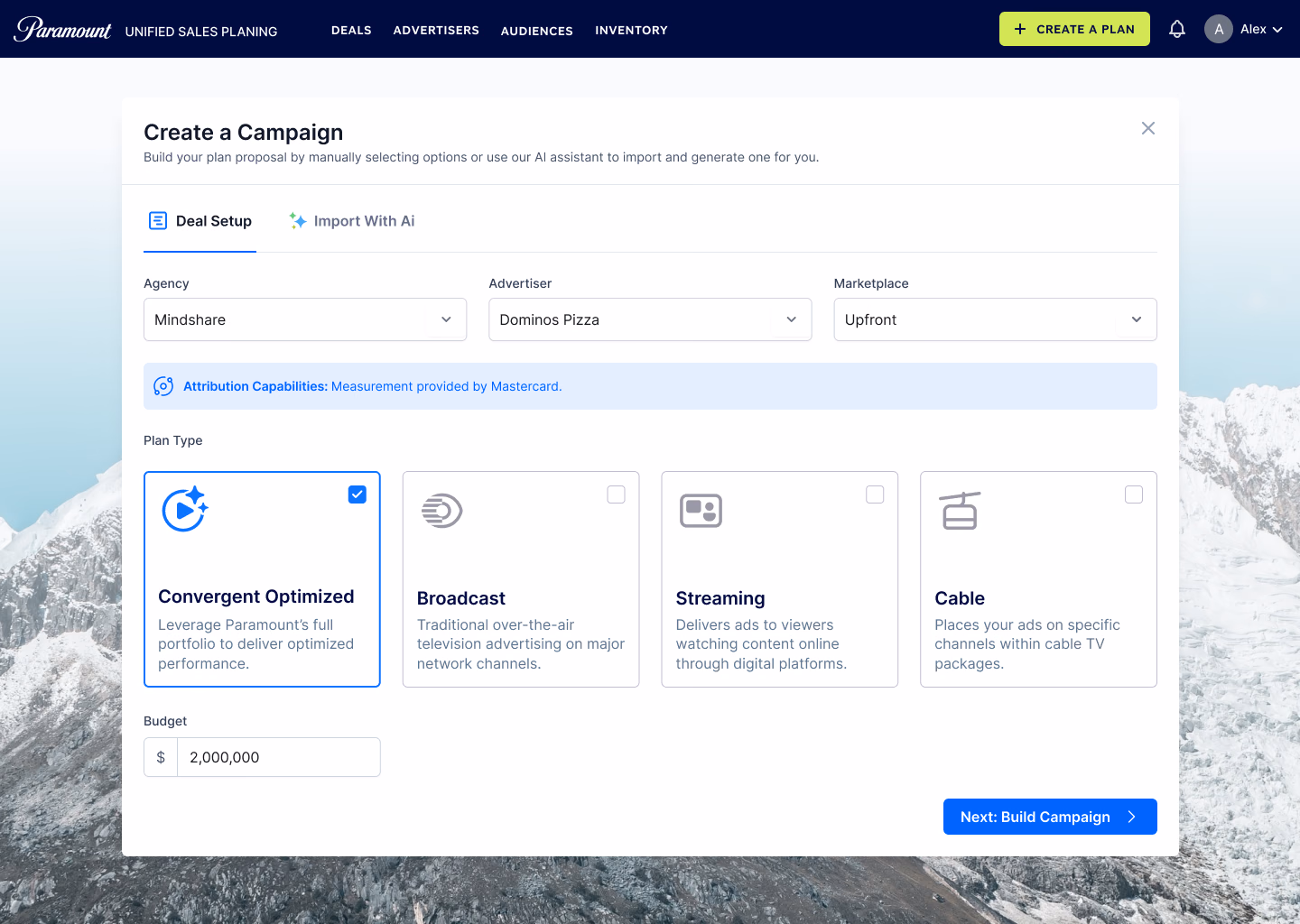 Create a Campaign screen from the ad sales platform
